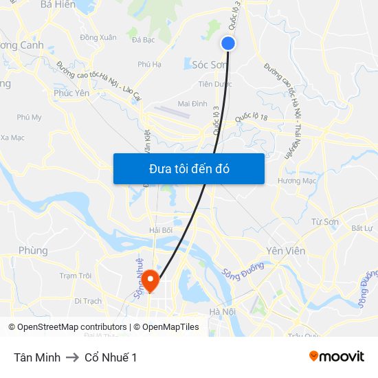 Tân Minh to Cổ Nhuế 1 map