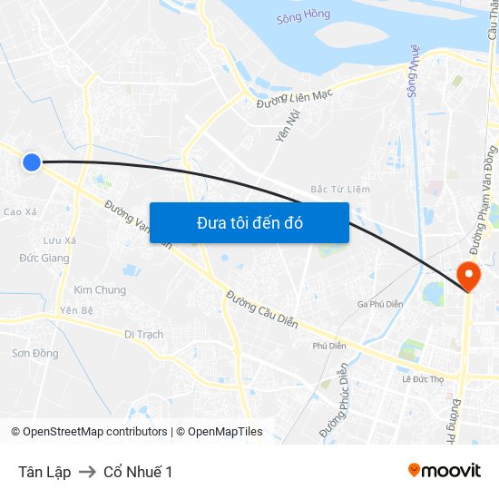 Tân Lập to Cổ Nhuế 1 map