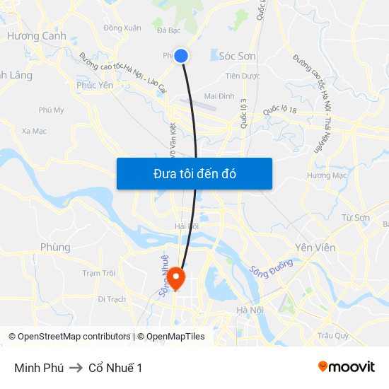 Minh Phú to Cổ Nhuế 1 map