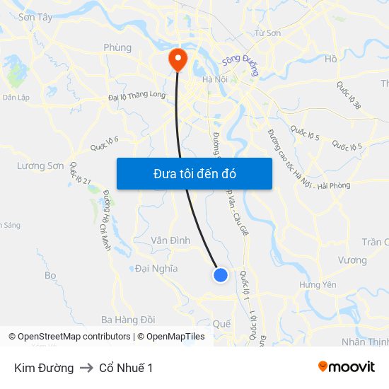 Kim Đường to Cổ Nhuế 1 map