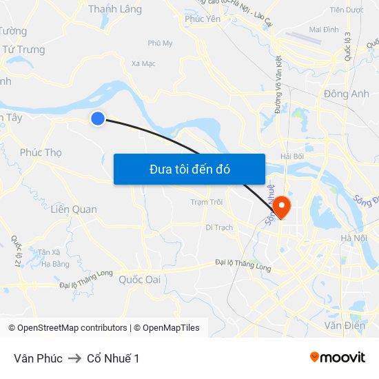 Vân Phúc to Cổ Nhuế 1 map