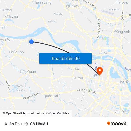 Xuân Phú to Cổ Nhuế 1 map