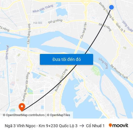 Ngã 3 Vĩnh Ngọc - Km 9+230 Quốc Lộ 3 to Cổ Nhuế 1 map