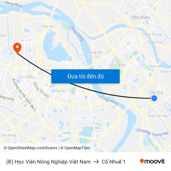 (B) Học Viện Nông Nghiệp Việt Nam to Cổ Nhuế 1 map