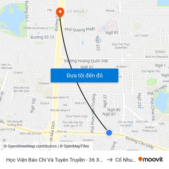 Học Viện Báo Chí Và Tuyên Truyền - 36 Xuân Thủy to Cổ Nhuế 1 map