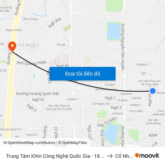 Trung Tâm Khtn Công Nghệ Quốc Gia - 18 Hoàng Quốc Việt to Cổ Nhuế 1 map