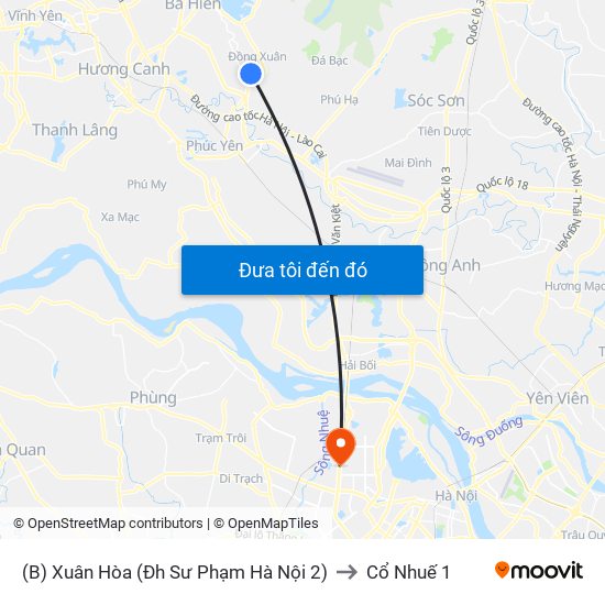 (B) Xuân Hòa (Đh Sư Phạm Hà Nội 2) to Cổ Nhuế 1 map