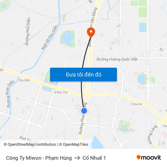 Công Ty Miwon - Phạm Hùng to Cổ Nhuế 1 map