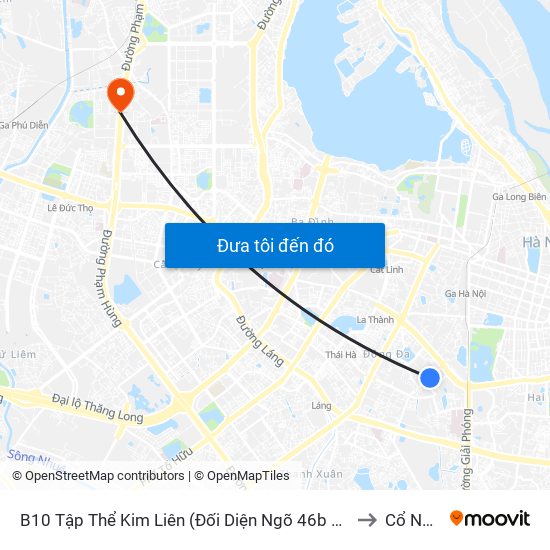 B10 Tập Thể Kim Liên (Đối Diện Ngõ 46b Phạm Ngọc Thạch) to Cổ Nhuế 1 map