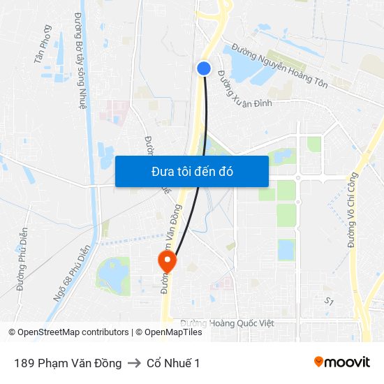 189 Phạm Văn Đồng to Cổ Nhuế 1 map