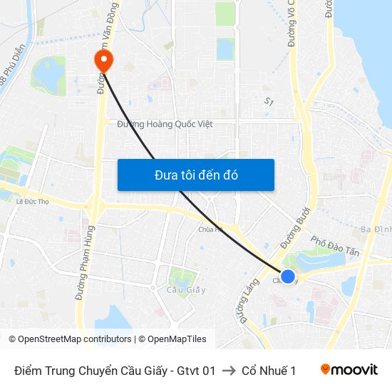 Điểm Trung Chuyển Cầu Giấy - Gtvt 01 to Cổ Nhuế 1 map