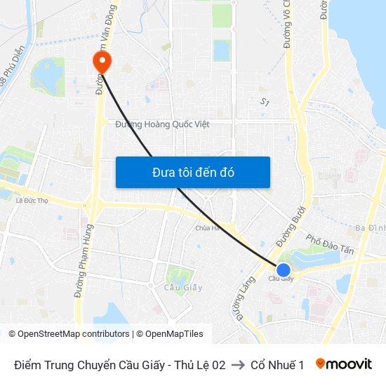 Điểm Trung Chuyển Cầu Giấy - Thủ Lệ 02 to Cổ Nhuế 1 map