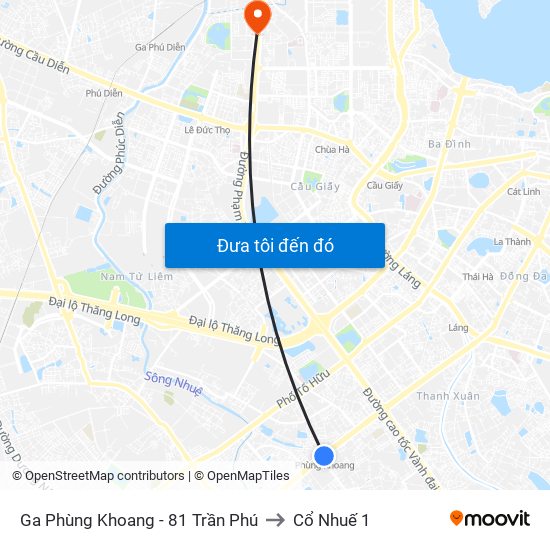 Ga Phùng Khoang - 81 Trần Phú to Cổ Nhuế 1 map