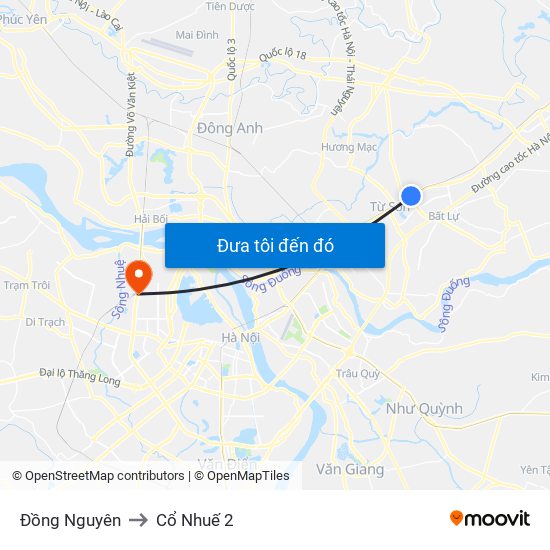 Đồng Nguyên to Cổ Nhuế 2 map