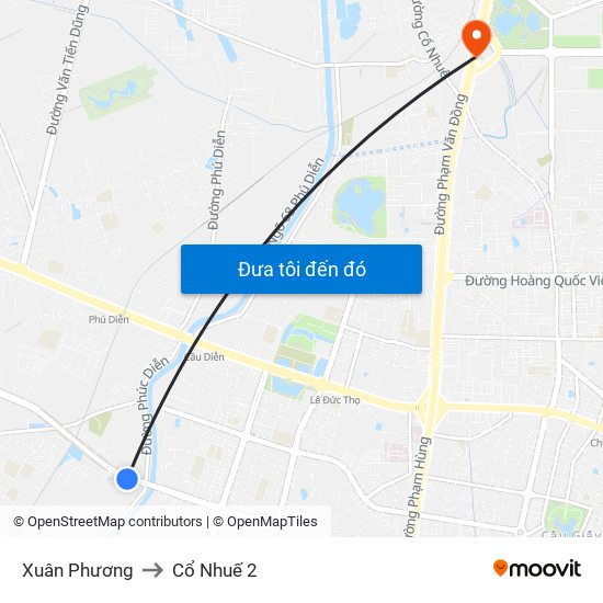 Xuân Phương to Cổ Nhuế 2 map