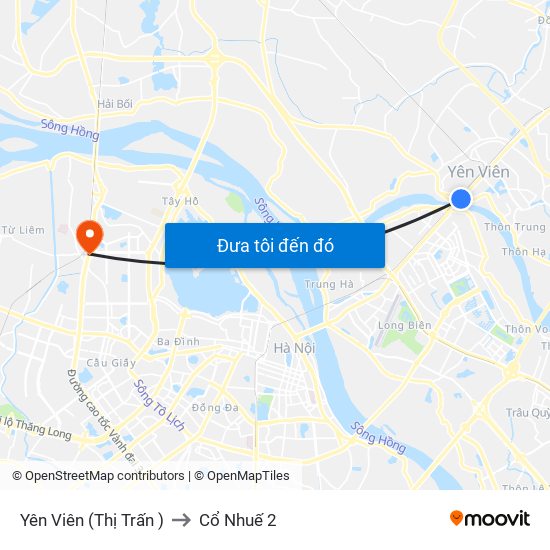 Yên Viên (Thị Trấn ) to Cổ Nhuế 2 map