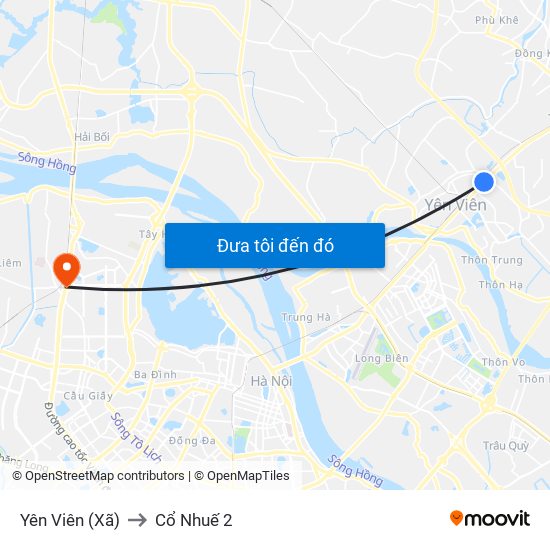 Yên Viên (Xã) to Cổ Nhuế 2 map