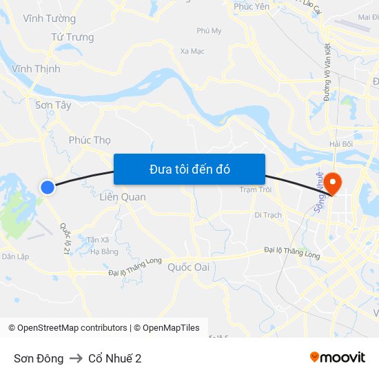 Sơn Đông to Cổ Nhuế 2 map