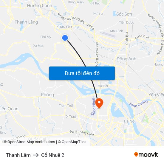 Thanh Lâm to Cổ Nhuế 2 map