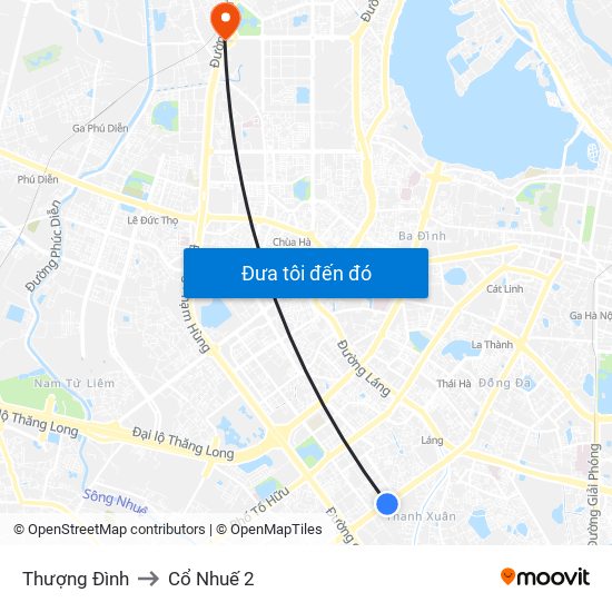 Thượng Đình to Cổ Nhuế 2 map