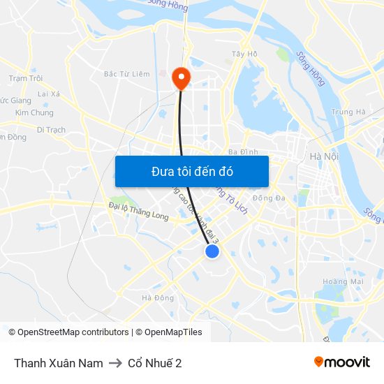 Thanh Xuân Nam to Cổ Nhuế 2 map