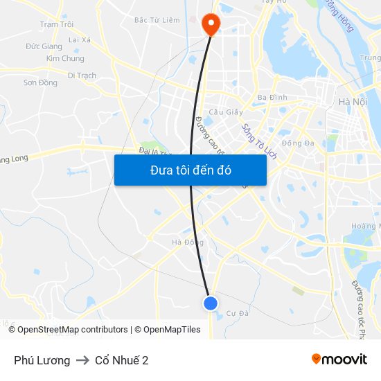 Phú Lương to Cổ Nhuế 2 map