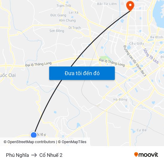 Phú Nghĩa to Cổ Nhuế 2 map