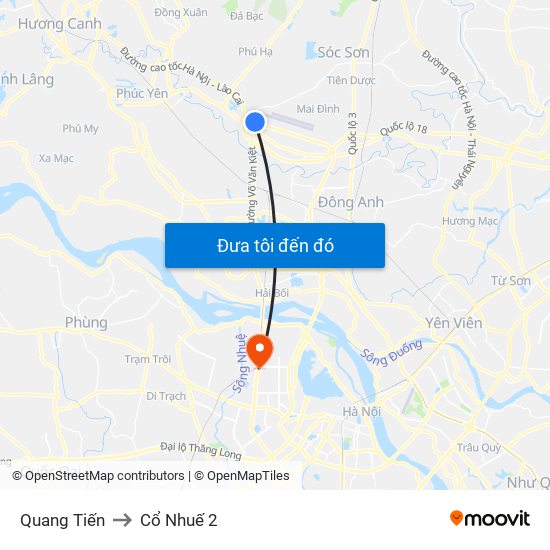 Quang Tiến to Cổ Nhuế 2 map