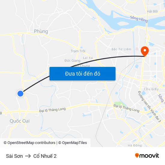 Sài Sơn to Cổ Nhuế 2 map