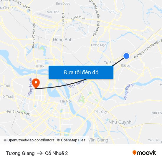 Tương Giang to Cổ Nhuế 2 map