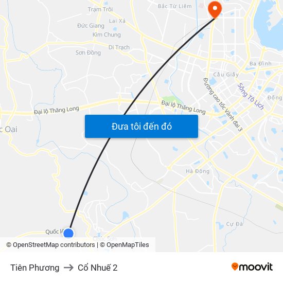 Tiên Phương to Cổ Nhuế 2 map