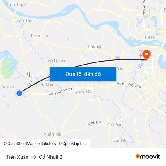 Tiến Xuân to Cổ Nhuế 2 map