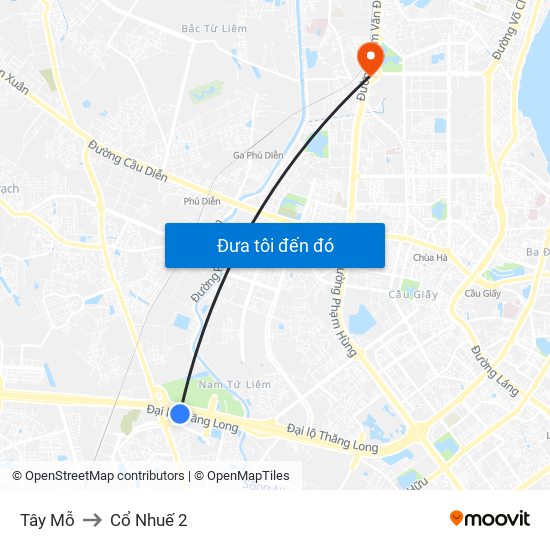 Tây Mỗ to Cổ Nhuế 2 map