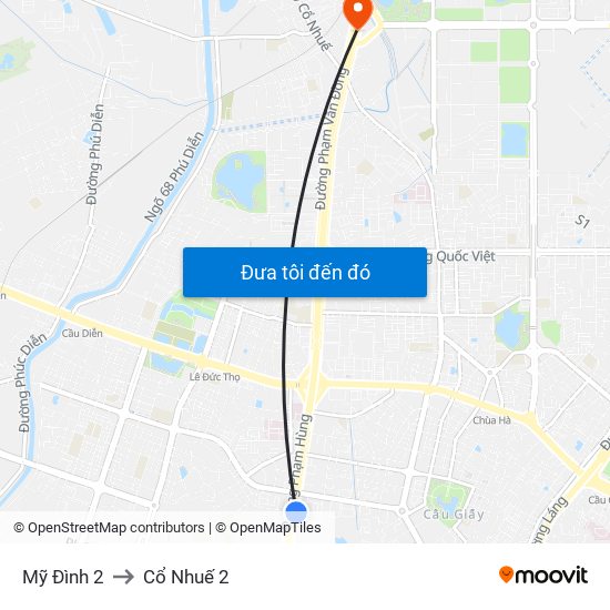 Mỹ Đình 2 to Cổ Nhuế 2 map