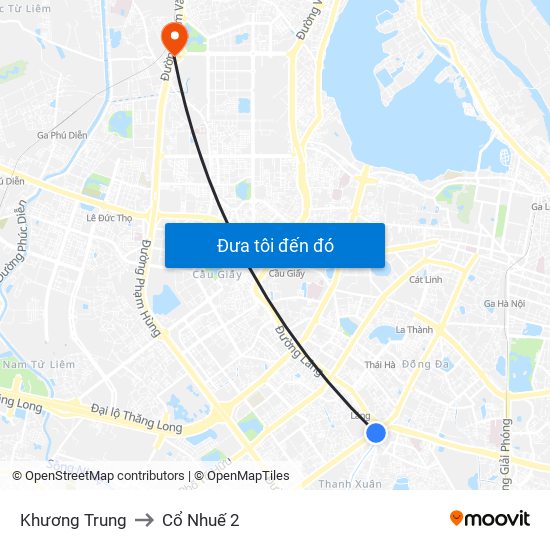 Khương Trung to Cổ Nhuế 2 map