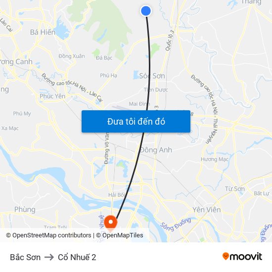 Bắc Sơn to Cổ Nhuế 2 map