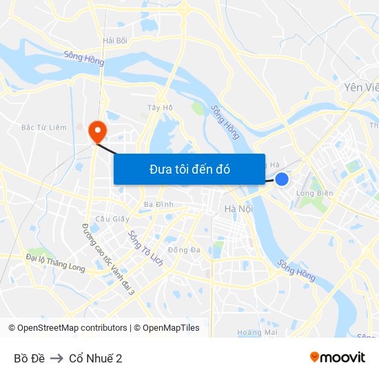 Bồ Đề to Cổ Nhuế 2 map