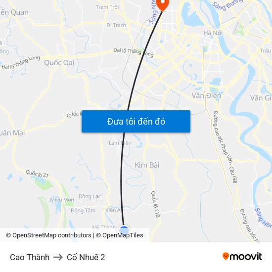 Cao Thành to Cổ Nhuế 2 map