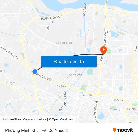 Phường Minh Khai to Cổ Nhuế 2 map