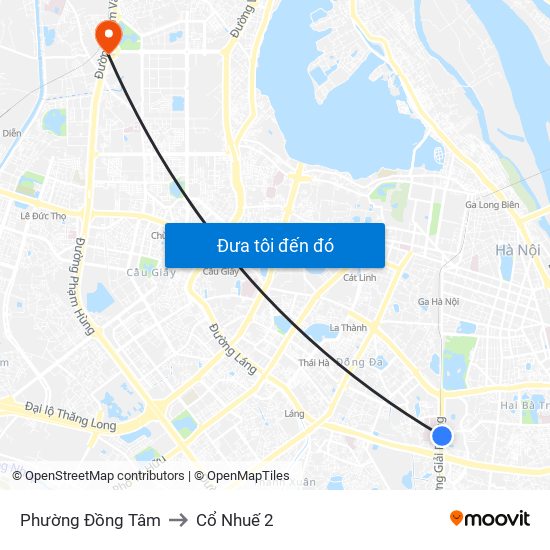 Phường Đồng Tâm to Cổ Nhuế 2 map