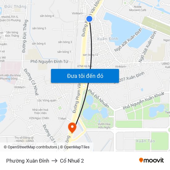 Phường Xuân Đỉnh to Cổ Nhuế 2 map