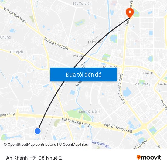 An Khánh to Cổ Nhuế 2 map