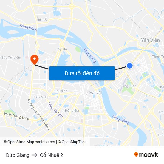 Đức Giang to Cổ Nhuế 2 map