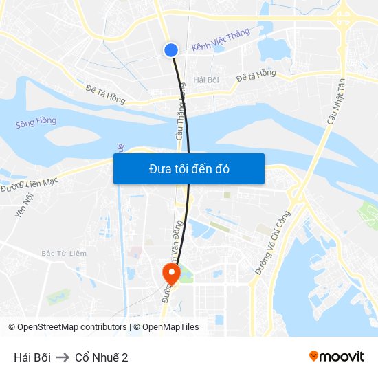 Hải Bối to Cổ Nhuế 2 map