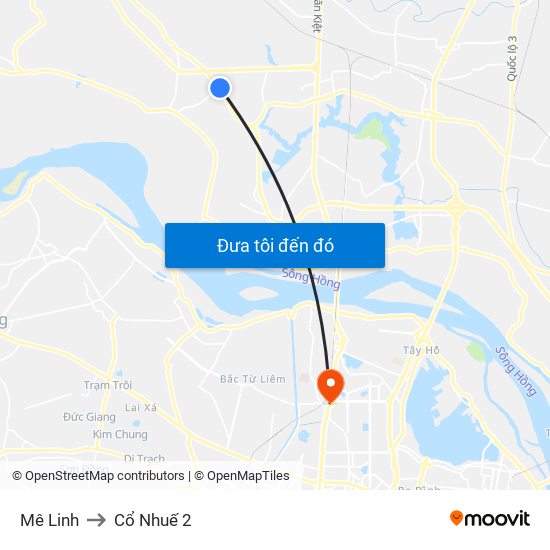 Mê Linh to Cổ Nhuế 2 map