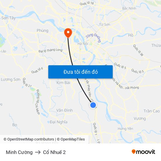 Minh Cường to Cổ Nhuế 2 map