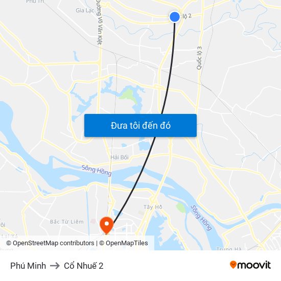 Phú Minh to Cổ Nhuế 2 map