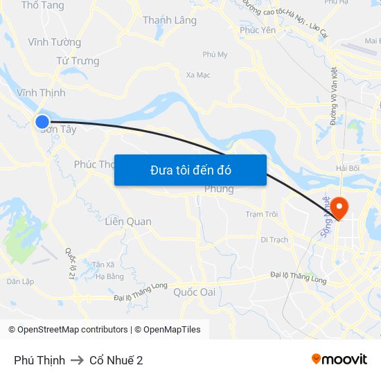 Phú Thịnh to Cổ Nhuế 2 map