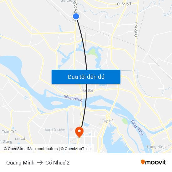 Quang Minh to Cổ Nhuế 2 map