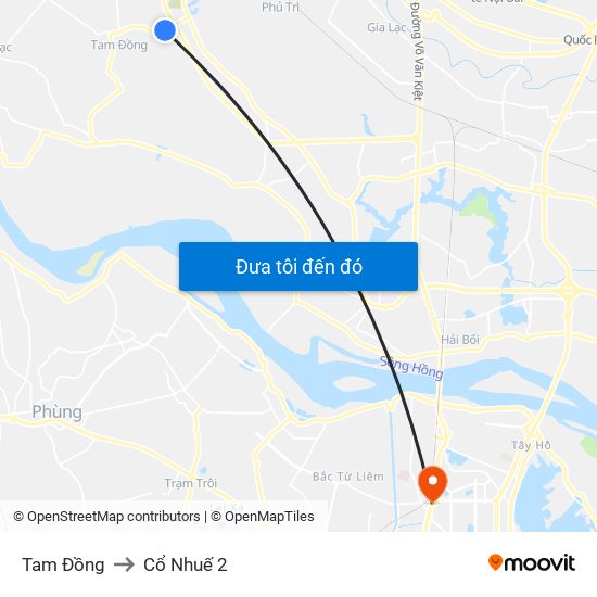 Tam Đồng to Cổ Nhuế 2 map
